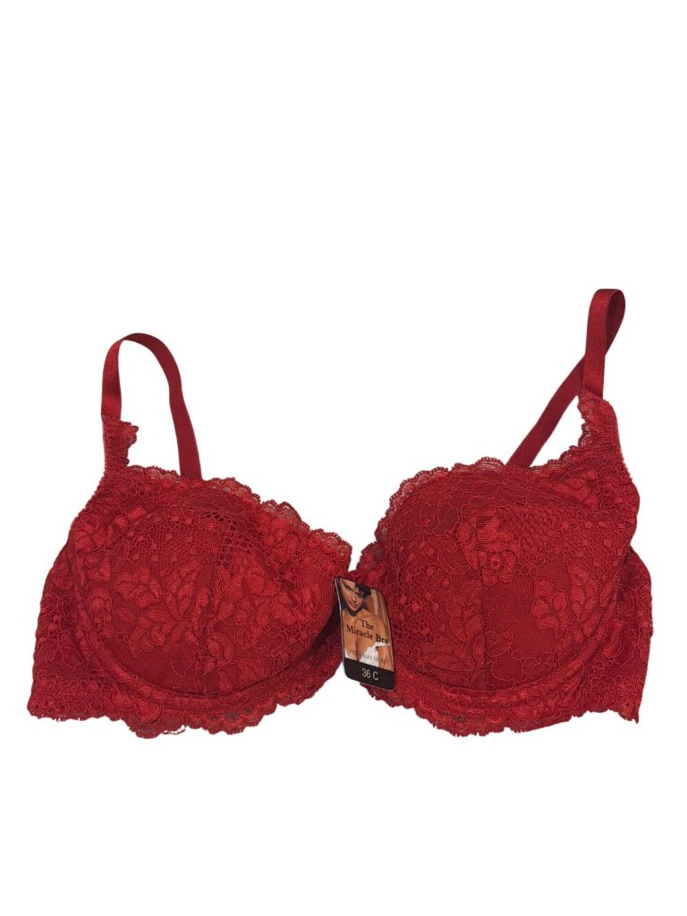 Victoria's Secret Miracle Bra Lace Push-Up Red 36C NWT